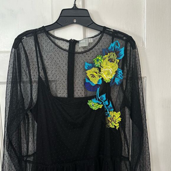 ASOS Doby Mesh Floral Embroidered Mini 14 Tank Dress Sheer Overlay Whimsy Goth - Picture 5 of 8